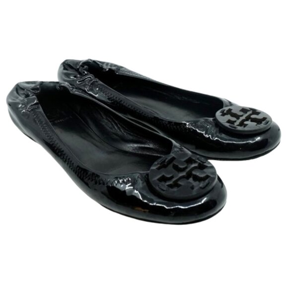 TORY BURCH~Reva Logo~BALLET FLATS~Black Patent Leather Shoes~SIZE 7.5 - Picture 5 of 6